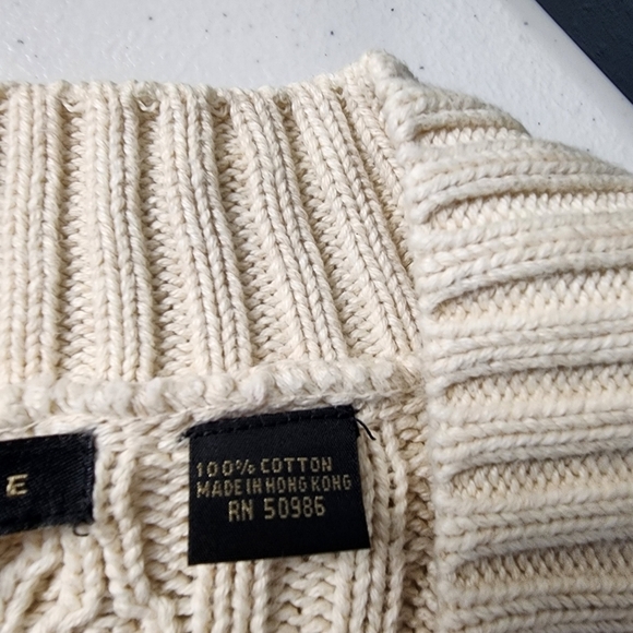 Jeanne Pierre Cream Knit Heavy Thick Cotton V-Neck Sweater Size Medium - Picture 8 of 10
